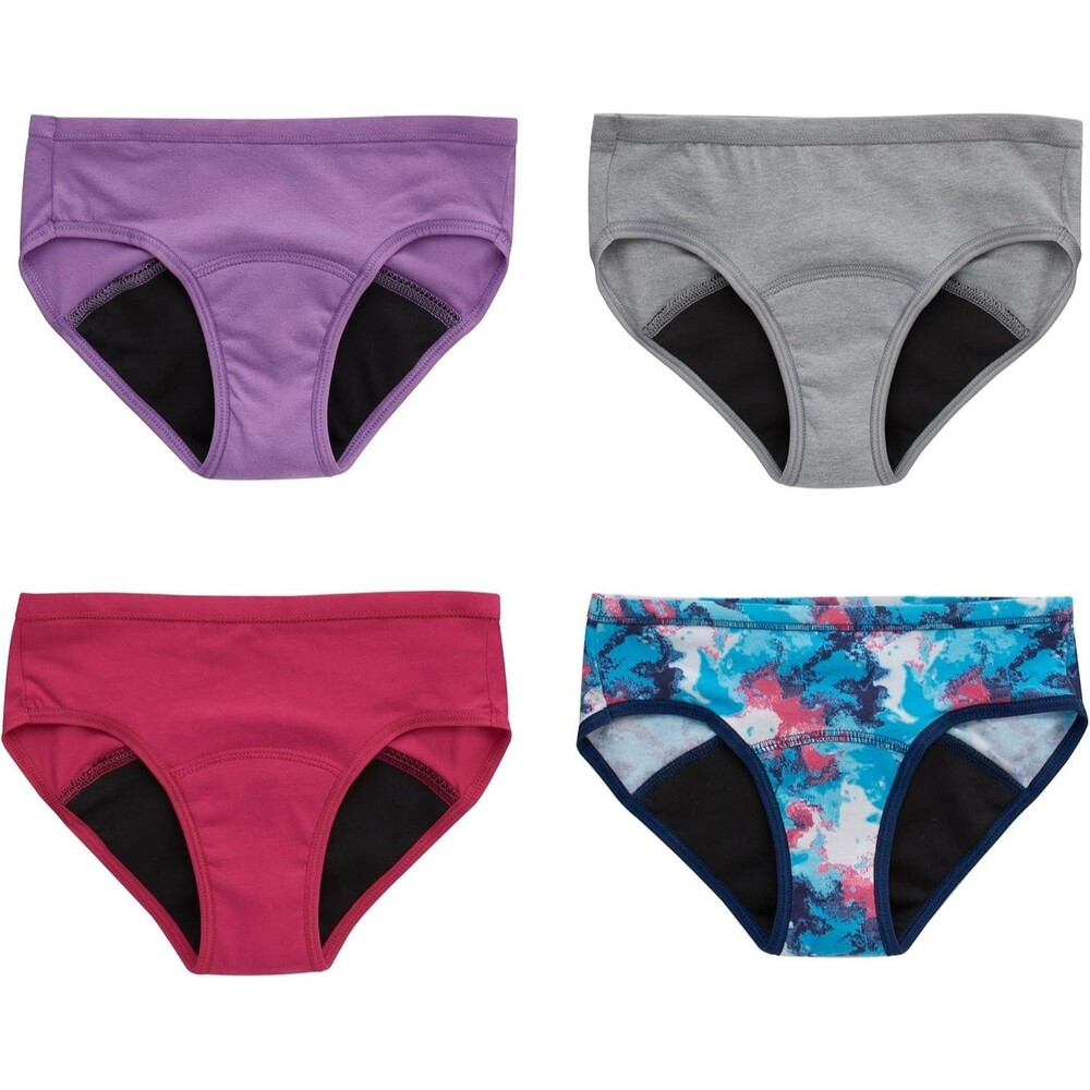 4-Pack Hanes Girl's Boyshort Underwear Size 14 Hipster Period Comfort Multicolor